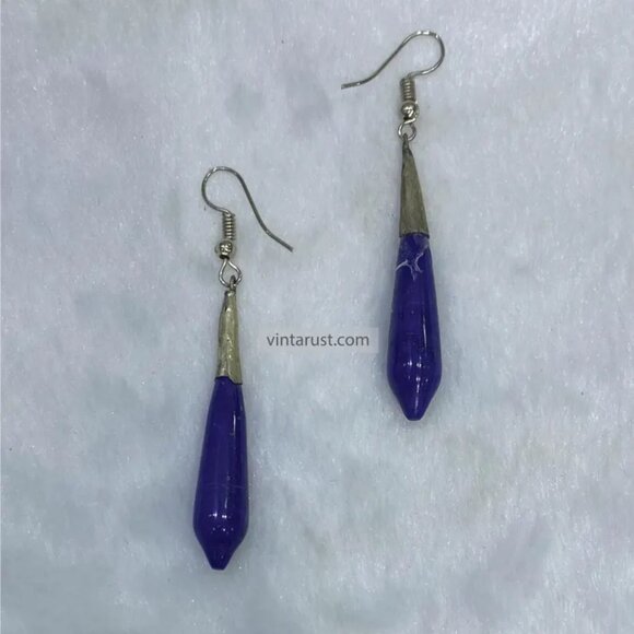 Minimalist Blue Stone Earrings: Lapis Lazuli Handmade Long Drop Earrings - Picture 3 of 4